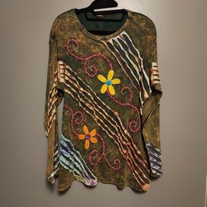 VTG 90's embroidered long sleeve shirt size XXL flowers
